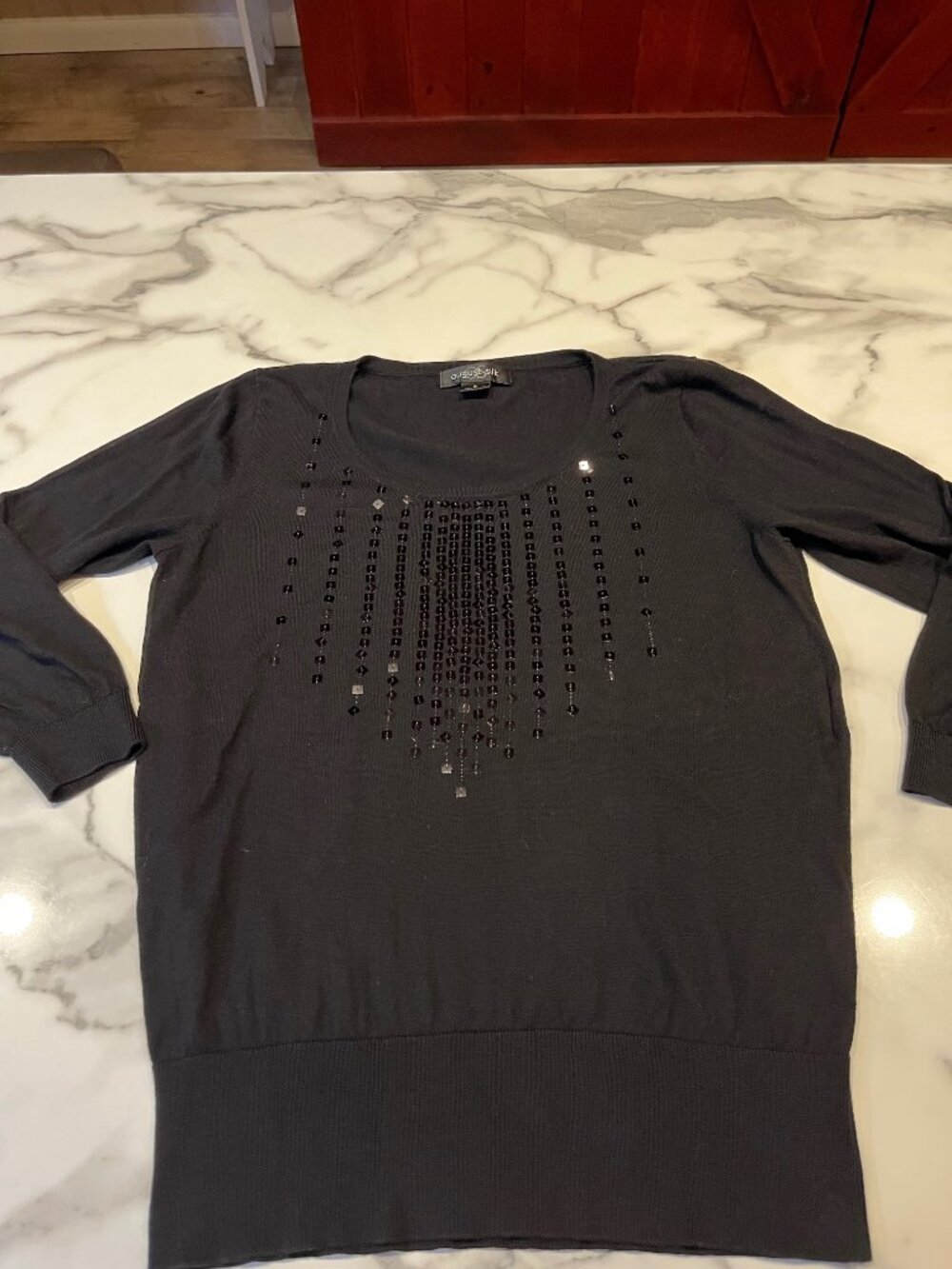 August Silk Beaded Knit Pullover Sweater Black Size M Style 19215 - Picture 4 of 12